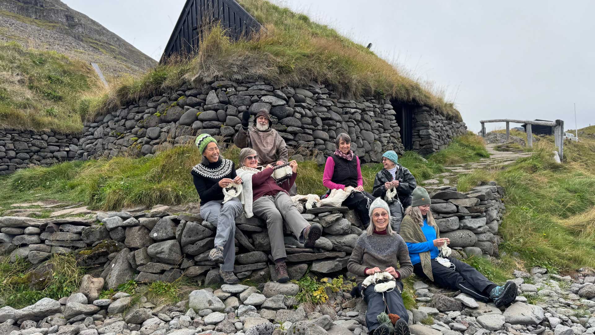 Iceland-women-lopapeysa-knitting-outside